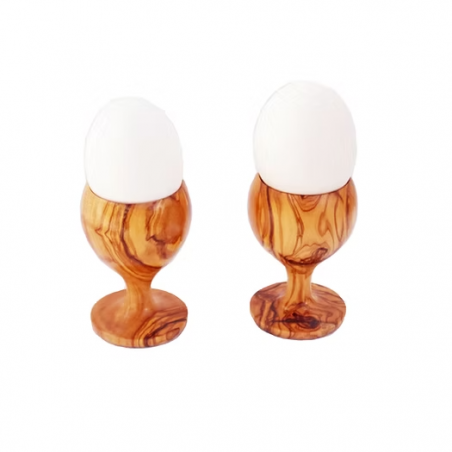 Lot de 2 coquetiers en bois d'olivier faits à la main