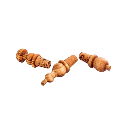 Lot de 3 bouchons de bouteille en bois d'olivier faits à la main