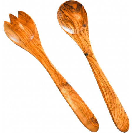Couverts à salade en bois d'olivier Fait Main - Olivéthique